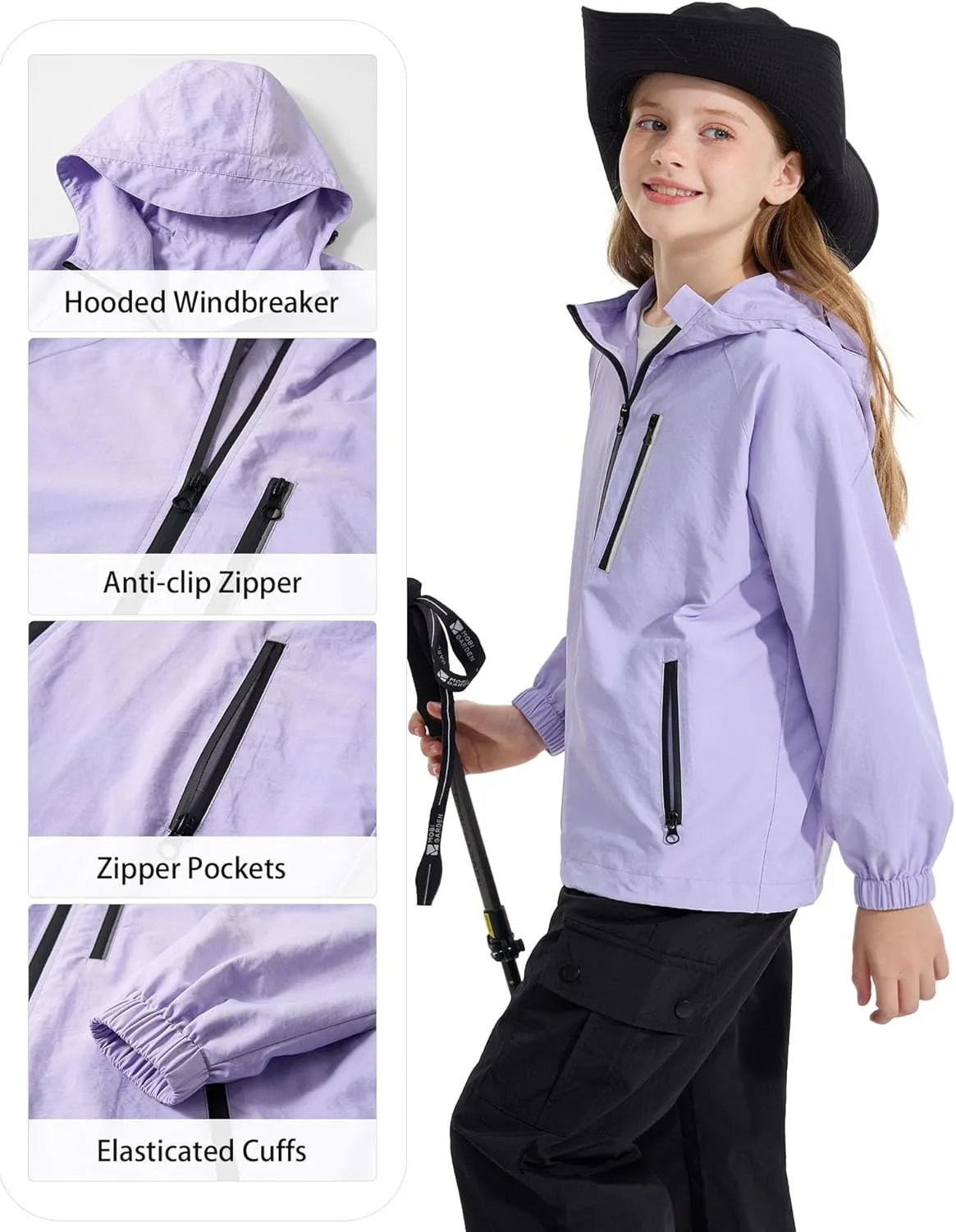 Rolanko Girls Waterproof Hooded Jacket Lightweight Raincoats for Kids Boys Windbreaker Outdoor Rain Jacket