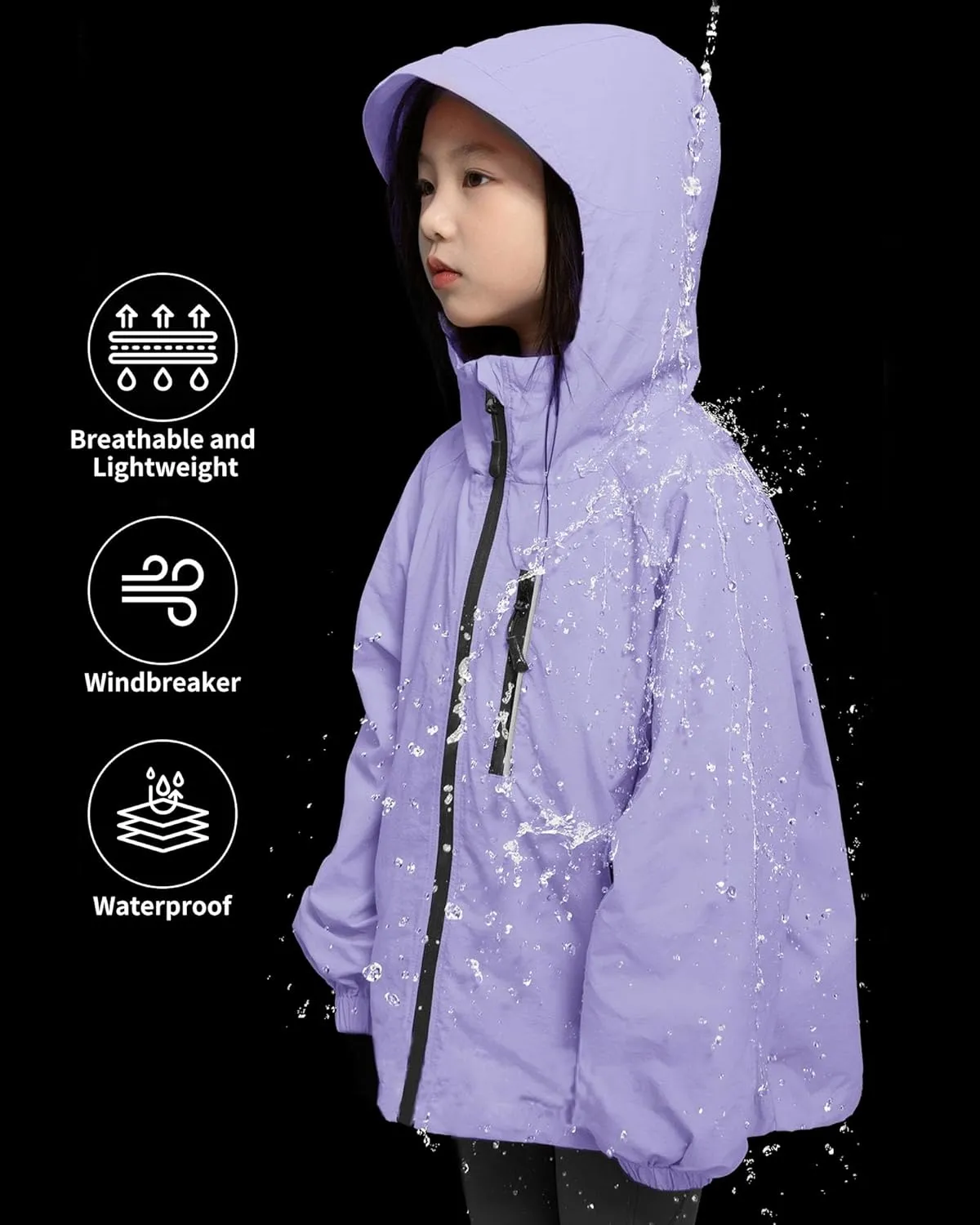 Rolanko Girls Waterproof Hooded Jacket Lightweight Raincoats for Kids Boys Windbreaker Outdoor Rain Jacket
