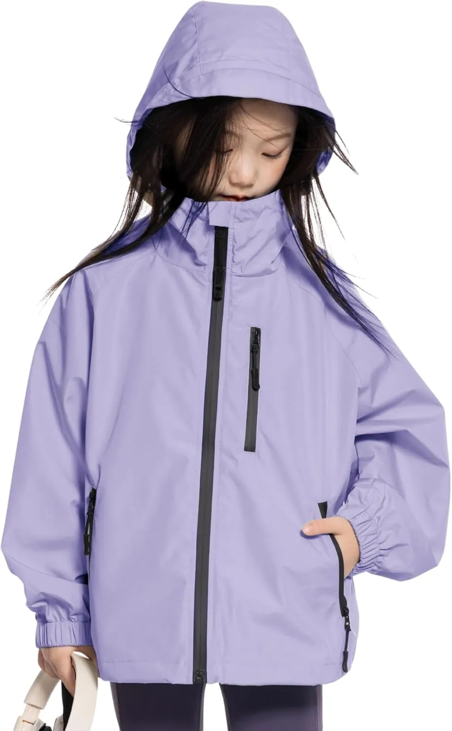 Rolanko Girls Waterproof Hooded Jacket Lightweight Raincoats for Kids Boys Windbreaker Outdoor Rain Jacket