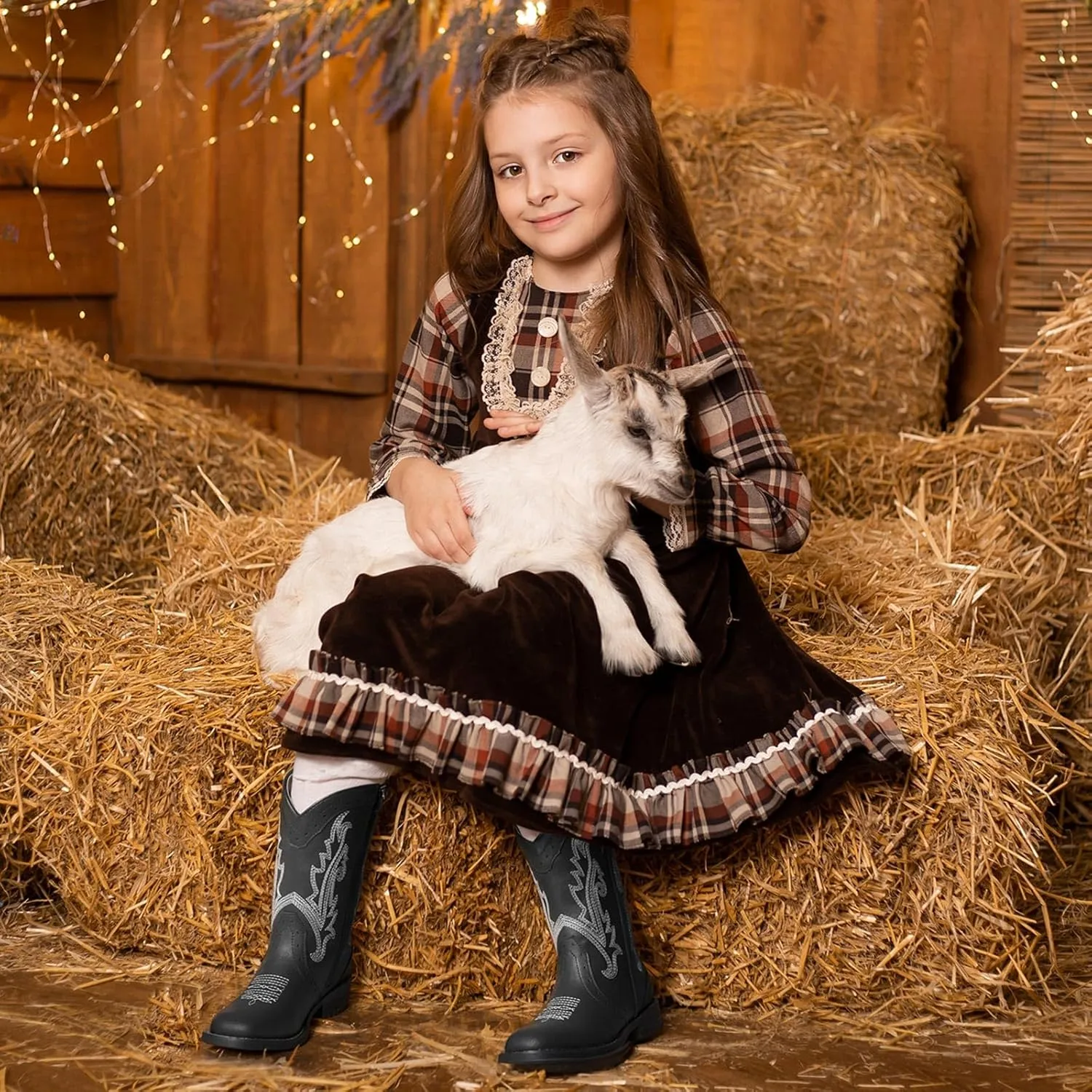 Rollda Girls Cowgirl Boots Kids Cowboy Boots Square Toe Girls Western Boots for Toddler/Little Kid/Big Kid
