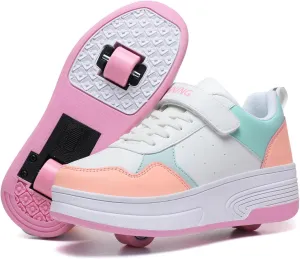 Roller Skate Shoes for Boys Girls Kids Detachable Wheeled 2 in 1 Skating Shoes with Wheels Fashion Sneaker