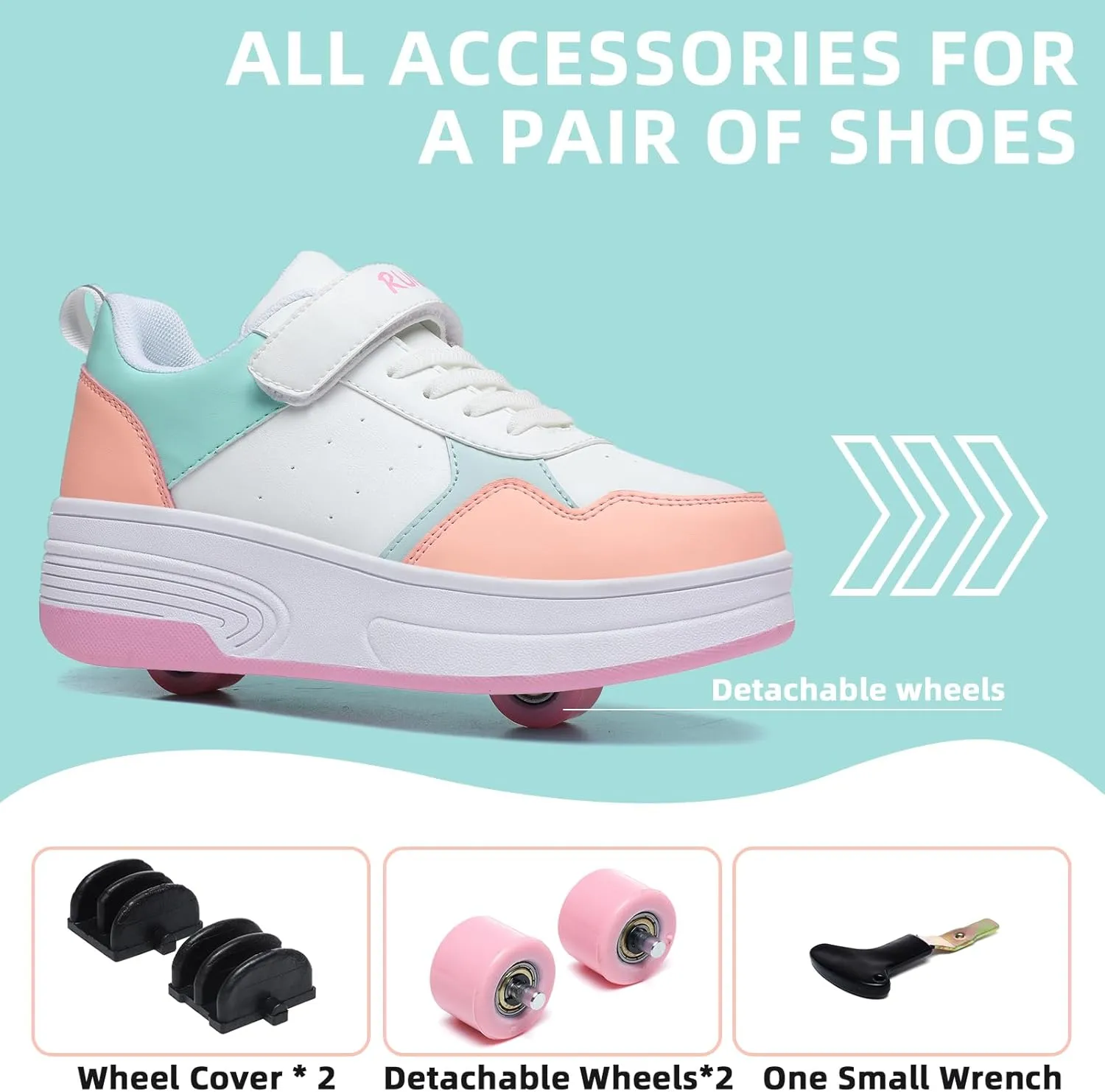 Roller Skate Shoes for Boys Girls Kids Detachable Wheeled 2 in 1 Skating Shoes with Wheels Fashion Sneaker