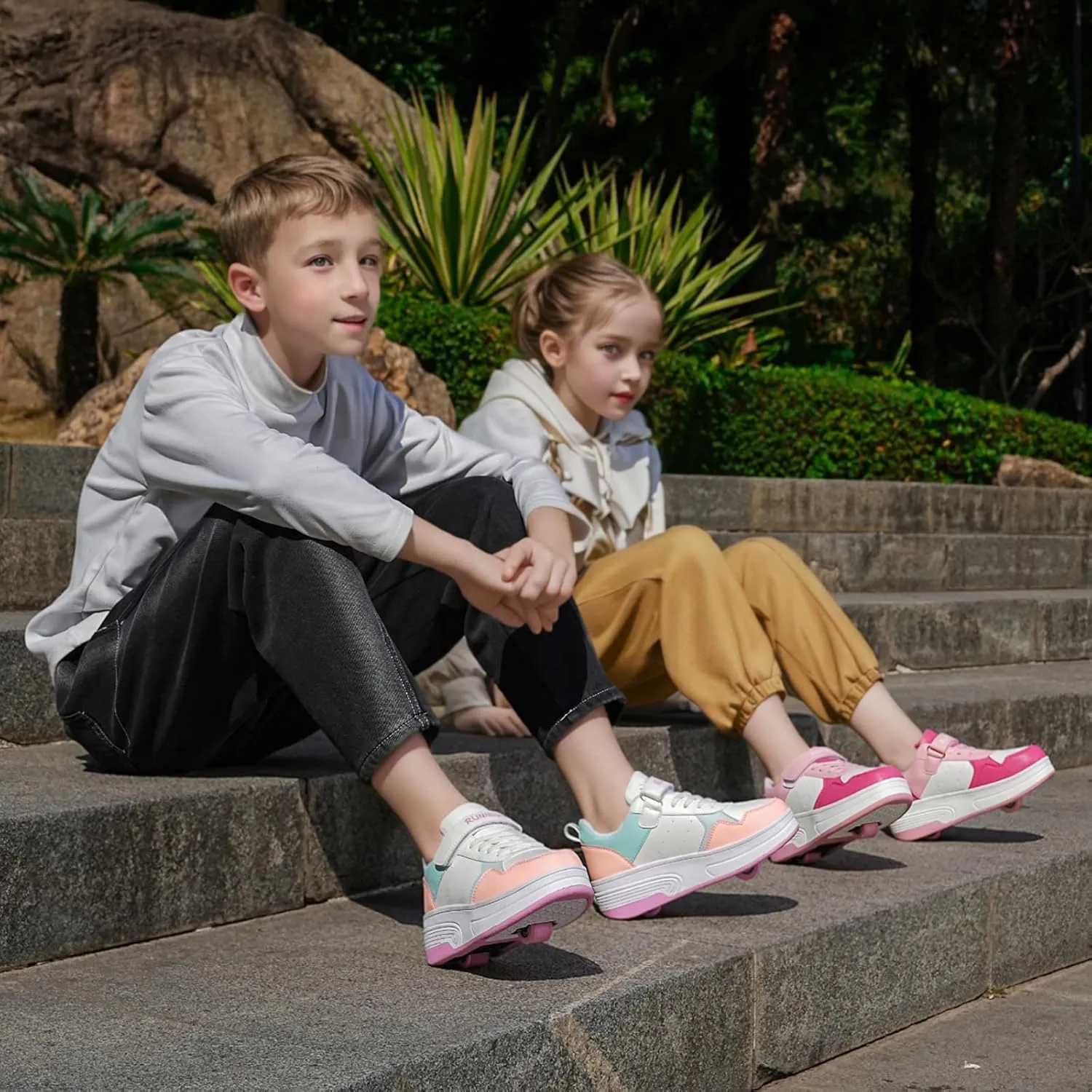 Roller Skate Shoes for Boys Girls Kids Detachable Wheeled 2 in 1 Skating Shoes with Wheels Fashion Sneaker
