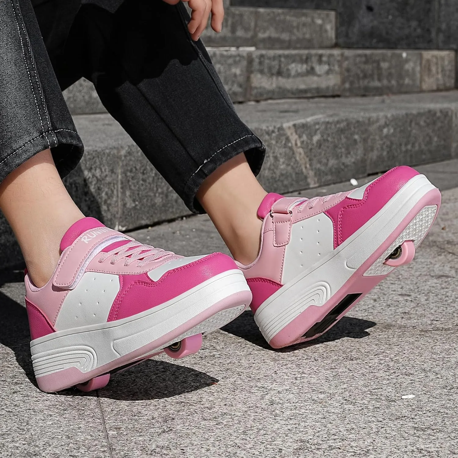 Roller Skate Shoes for Boys Girls Kids Detachable Wheeled 2 in 1 Skating Shoes with Wheels Fashion Sneaker
