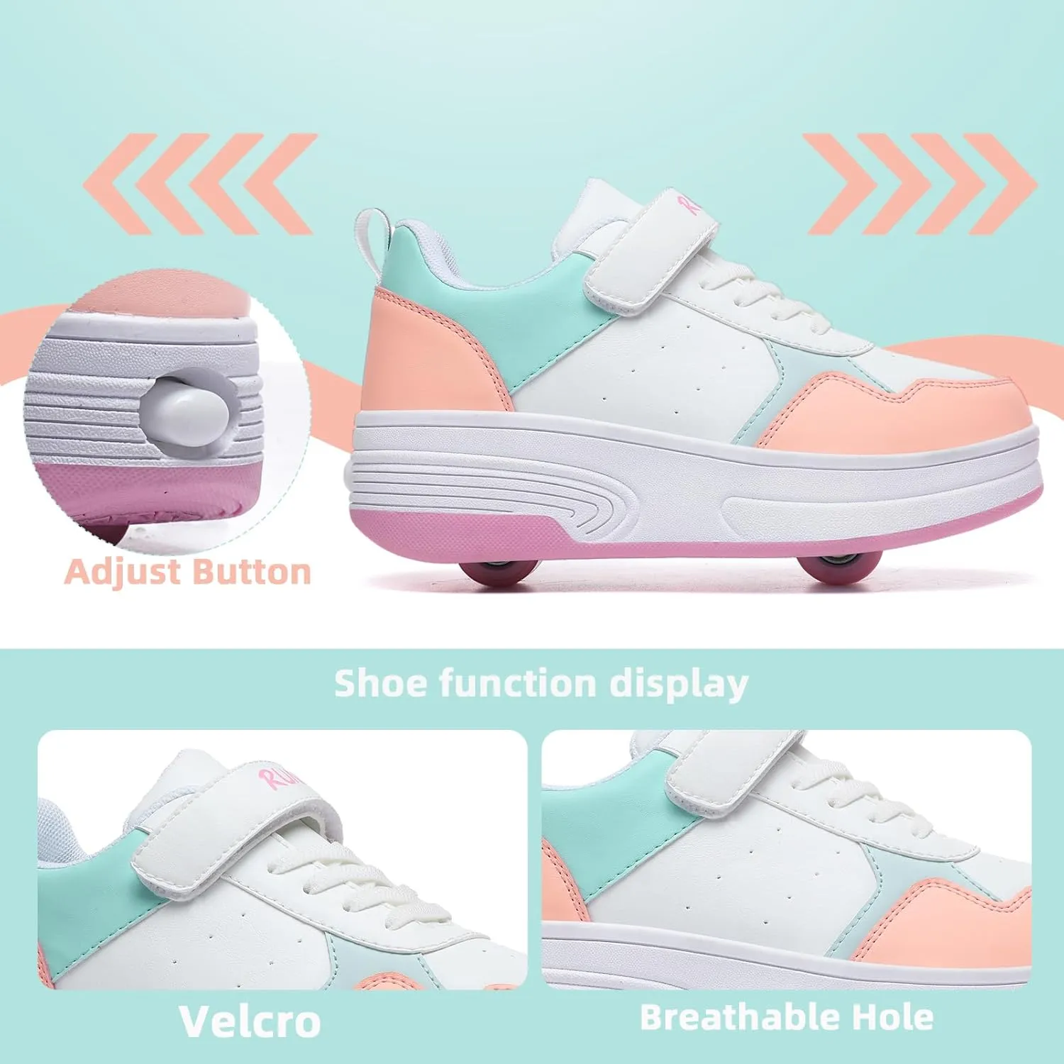 Roller Skate Shoes for Boys Girls Kids Detachable Wheeled 2 in 1 Skating Shoes with Wheels Fashion Sneaker