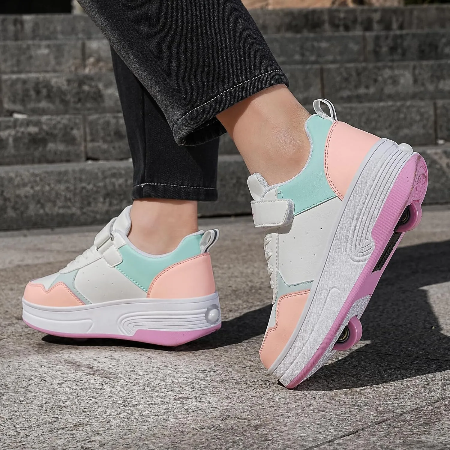 Roller Skate Shoes for Boys Girls Kids Detachable Wheeled 2 in 1 Skating Shoes with Wheels Fashion Sneaker