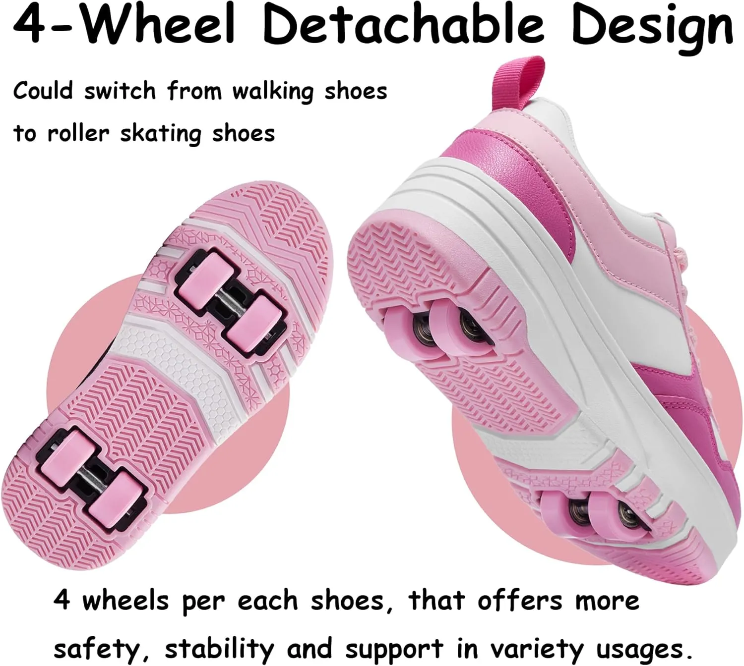 Roller Skate Shoes for Kids Girls Boys Detachable Wheeled Fashion Sneakers