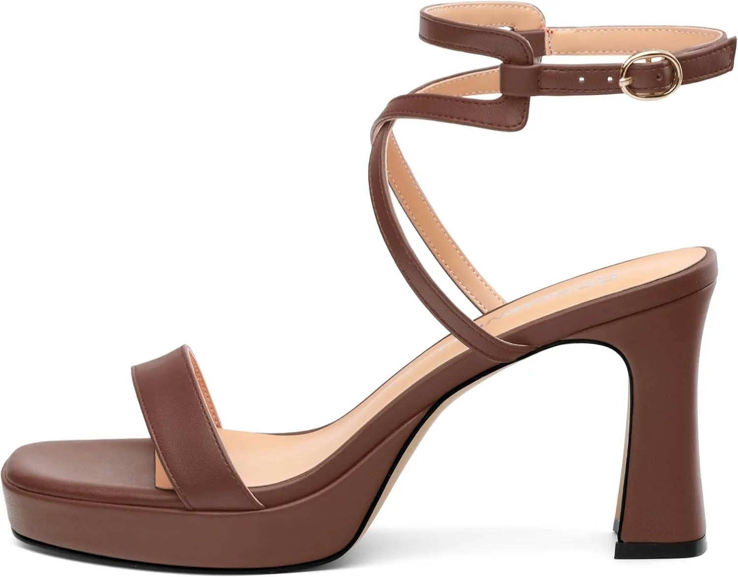 ROSERWISH Platform Heels for Women Strappy High Heel Sandals Square Open Toe Chunky Heels Ankle Strap Womens Wedding Party Dress Shoes