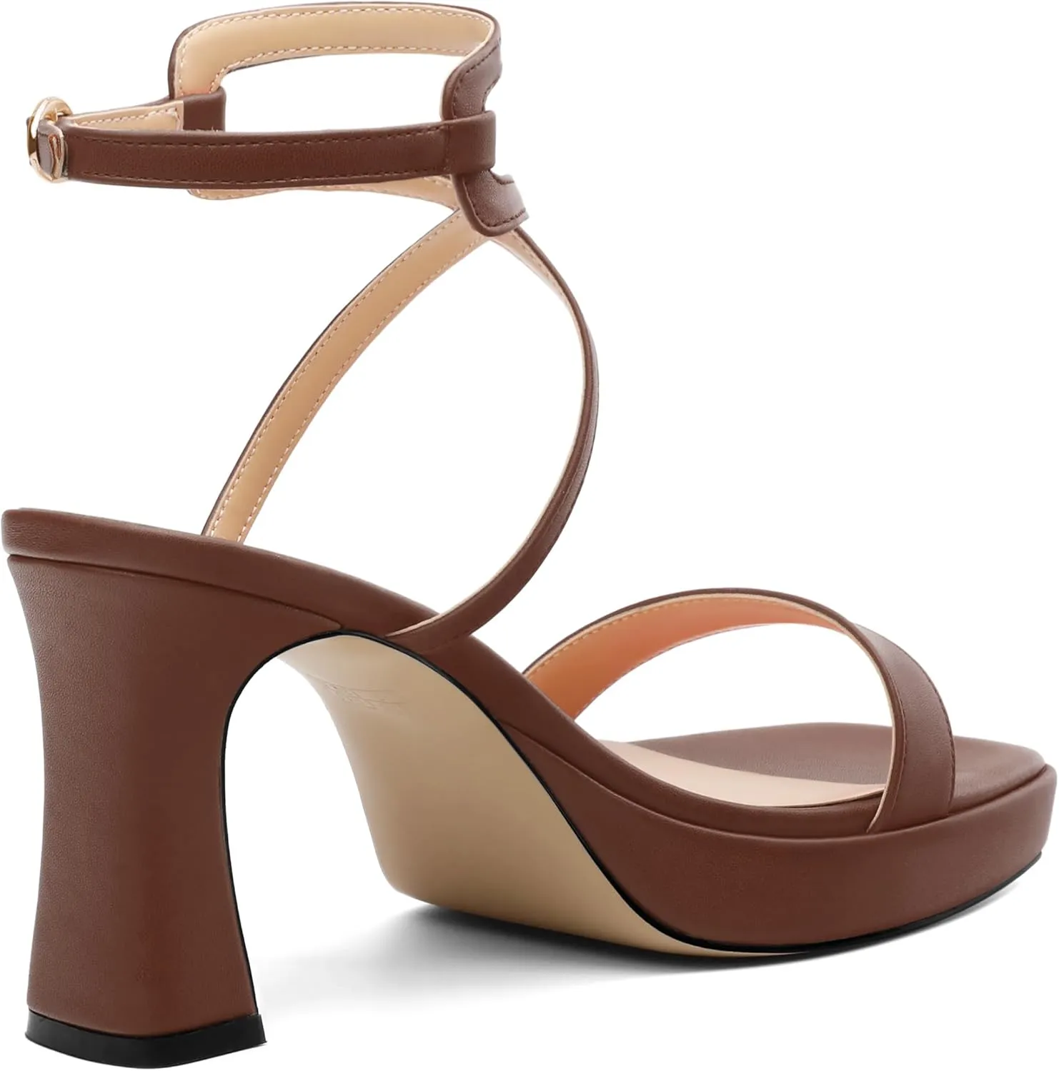 ROSERWISH Platform Heels for Women Strappy High Heel Sandals Square Open Toe Chunky Heels Ankle Strap Womens Wedding Party Dress Shoes