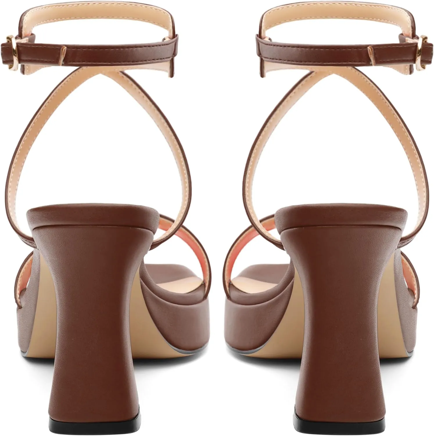 ROSERWISH Platform Heels for Women Strappy High Heel Sandals Square Open Toe Chunky Heels Ankle Strap Womens Wedding Party Dress Shoes
