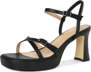 SAMMITOP Platform Heels for Women High Block Chunky Heeled Sandals Open Square Toe Cross Strappy Heels Fashion Wedding Party Dress Shoes 3.5 Inch