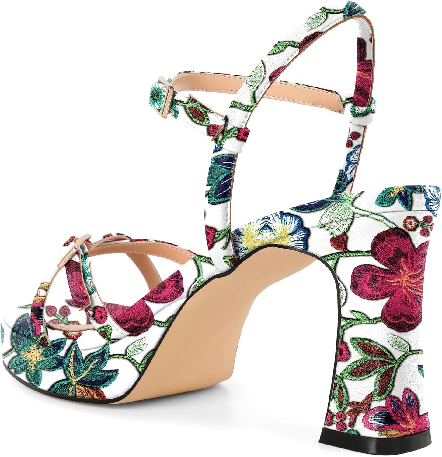 SAMMITOP Platform Heels for Women High Block Chunky Heeled Sandals Open Square Toe Cross Strappy Heels Fashion Wedding Party Dress Shoes 3.5 Inch