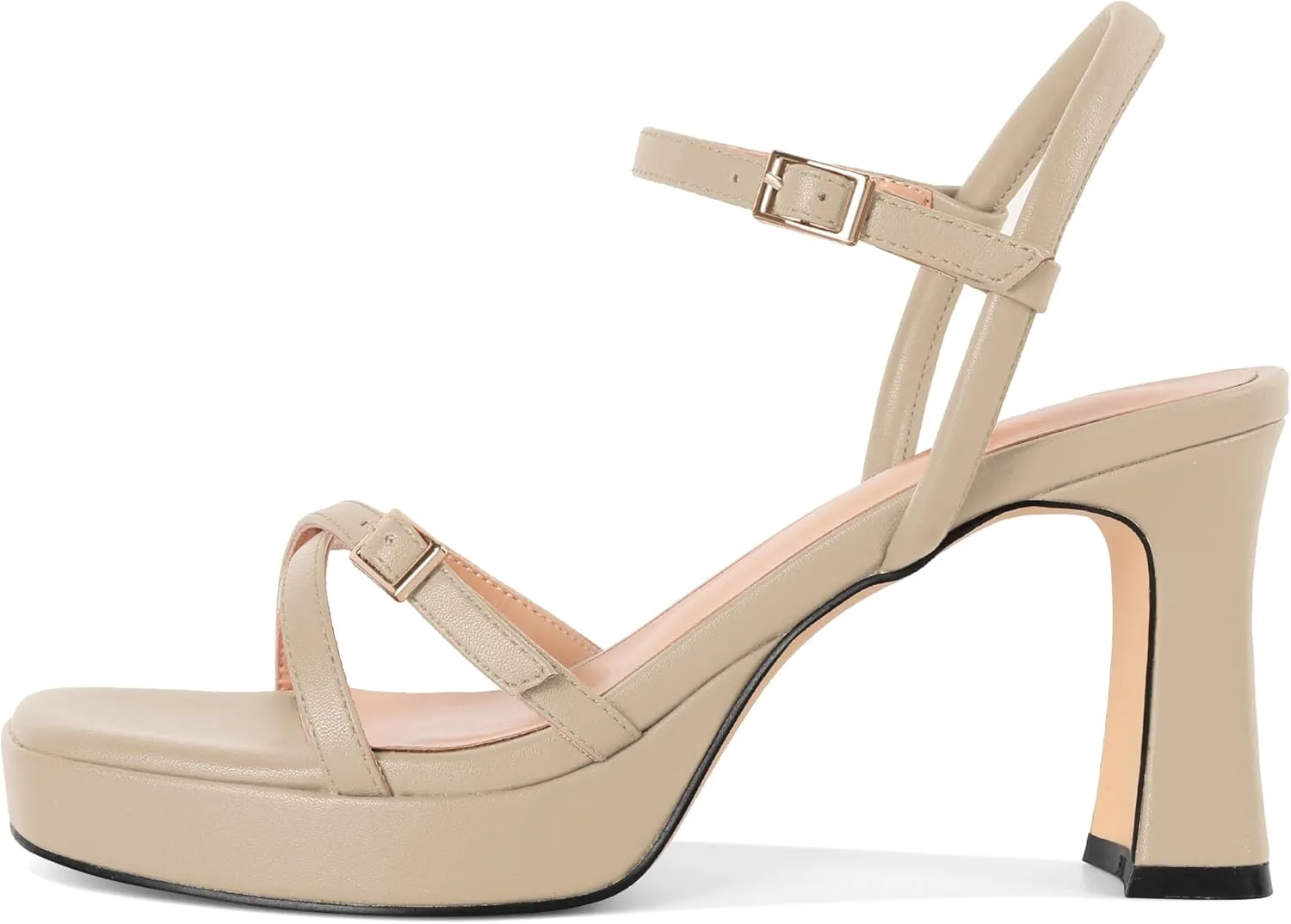 SAMMITOP Platform Heels for Women High Block Chunky Heeled Sandals Open Square Toe Cross Strappy Heels Fashion Wedding Party Dress Shoes 3.5 Inch