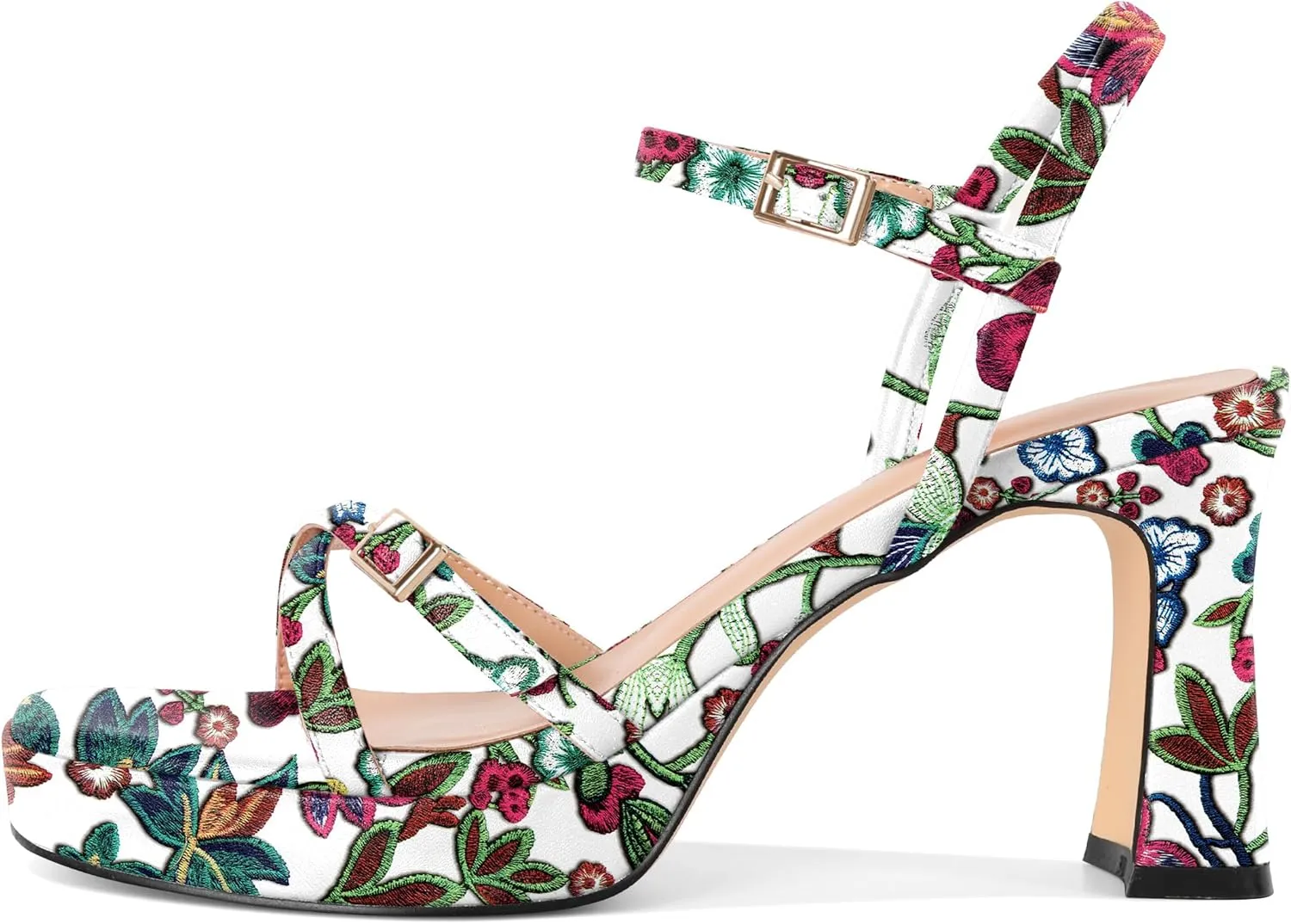 SAMMITOP Platform Heels for Women High Block Chunky Heeled Sandals Open Square Toe Cross Strappy Heels Fashion Wedding Party Dress Shoes 3.5 Inch