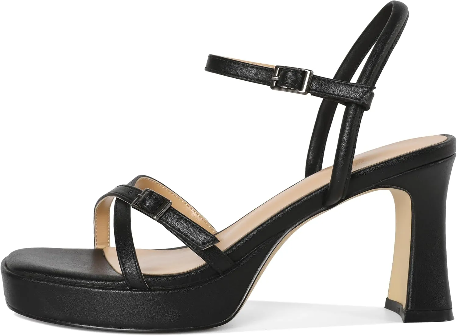 SAMMITOP Platform Heels for Women High Block Chunky Heeled Sandals Open Square Toe Cross Strappy Heels Fashion Wedding Party Dress Shoes 3.5 Inch