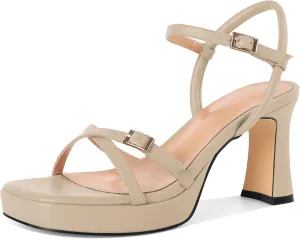 SAMMITOP Platform Heels for Women High Block Chunky Heeled Sandals Open Square Toe Cross Strappy Heels Fashion Wedding Party Dress Shoes 3.5 Inch