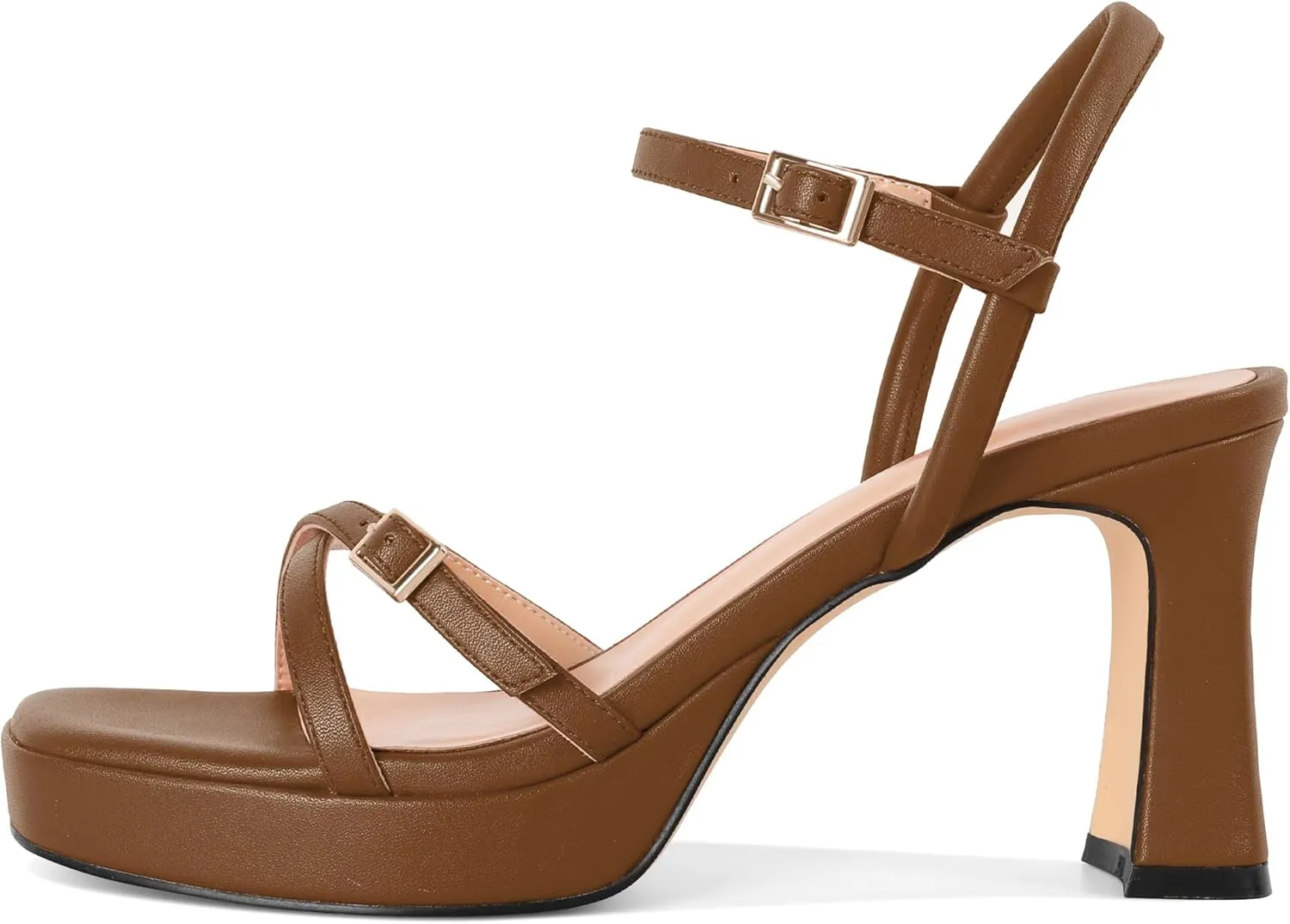 SAMMITOP Platform Heels for Women High Block Chunky Heeled Sandals Open Square Toe Cross Strappy Heels Fashion Wedding Party Dress Shoes 3.5 Inch