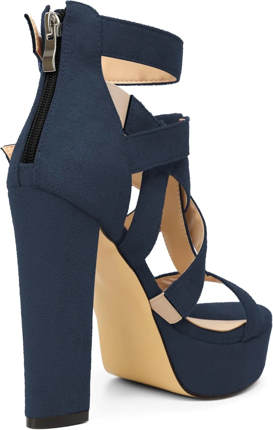 SAMMITOP Women's High Heel Sandals Chunky Block Platform Heels Strappy Gladiator Sexy Open Toe Ankle Strap Dressy Pumps Shoes with Back Zip 4.7 Inch