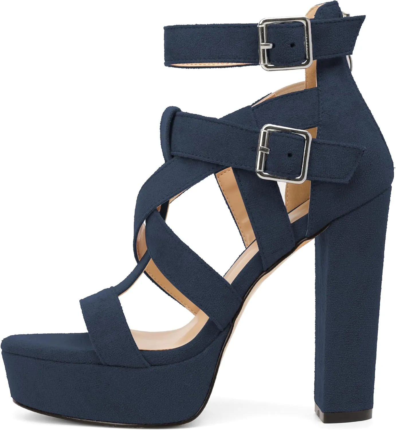 SAMMITOP Women's High Heel Sandals Chunky Block Platform Heels Strappy Gladiator Sexy Open Toe Ankle Strap Dressy Pumps Shoes with Back Zip 4.7 Inch