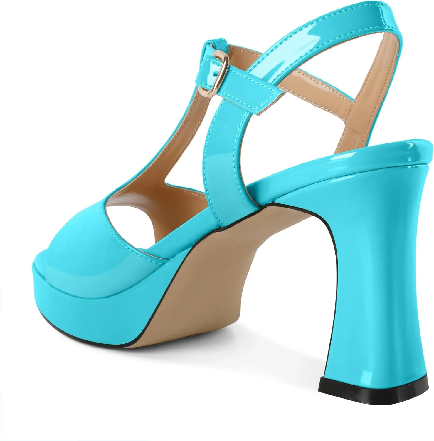 SAMMITOP Women's Platform Chunky High Heels T-Strap Sexy Sandals Open Square Toe Ankle Strap Wedding Party Prom Dress Shoes 3.5 Inch