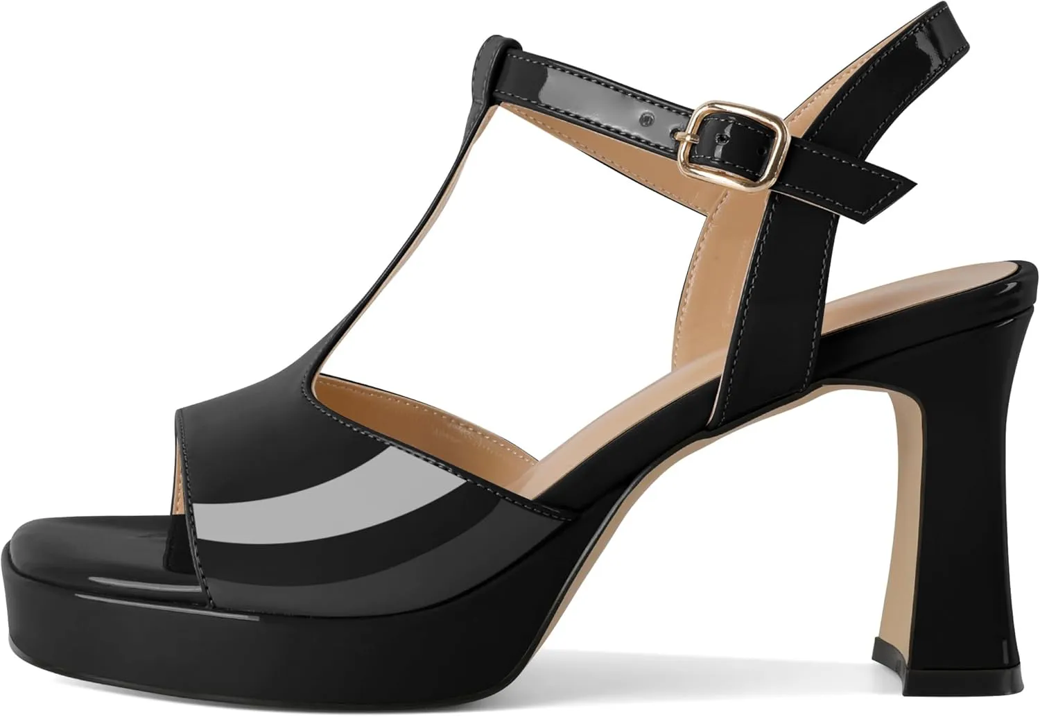 SAMMITOP Women's Platform Chunky High Heels T-Strap Sexy Sandals Open Square Toe Ankle Strap Wedding Party Prom Dress Shoes 3.5 Inch