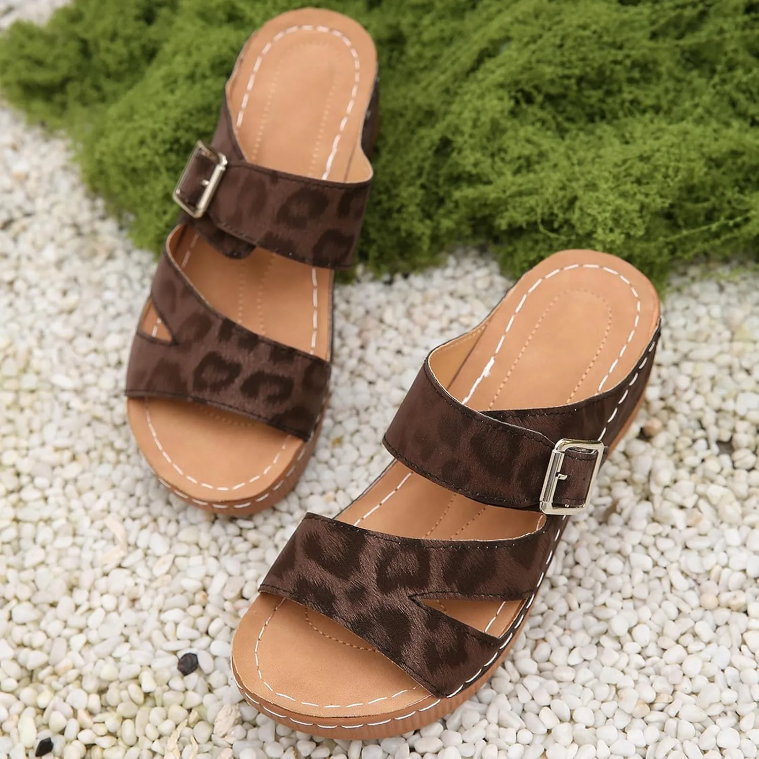 Sandals for Women Casual Slip on Slippers Comfy Wedge Platform Sandals Summer Casual Beach Thick Soled Shoes