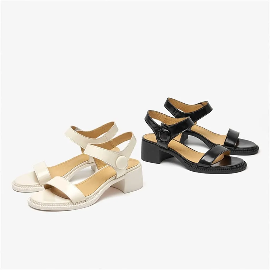 Sandals Women Split Leather Slingback Round Toe Hook and Loop Ladies Mid Heel Pumps(D,7.5)