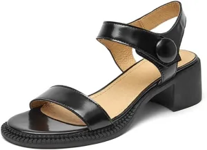 Sandals Women Split Leather Slingback Round Toe Hook and Loop Ladies Mid Heel Pumps(D,7.5)