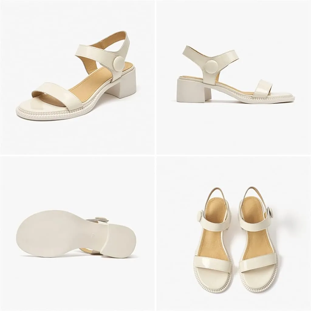 Sandals Women Split Leather Slingback Round Toe Hook and Loop Ladies Mid Heel Pumps(D,7.5)