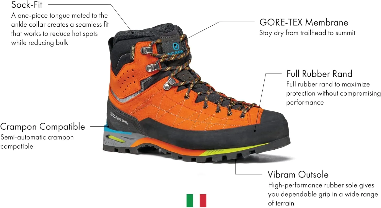 SCARPA Men's Zodiac Tech GTX Waterproof Gore-Tex Boots for Hiking and Mountaineering