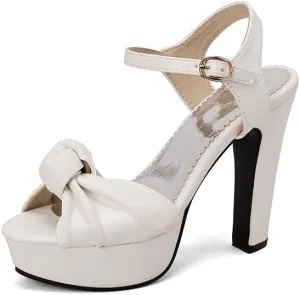 SEIFIN Platform Heels for Women Platform Sandals Bow Block Chunky High Heeled Block Open Toe Ankle Strap Sexy High Heels Wedge Sandals Evening Wedding Summer Pump Sandals Shoes