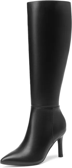 SelenePair Women's Knee High Boots Pointed Toe Stiletto High Heel Long Boots Side Zipper Dress Boots
