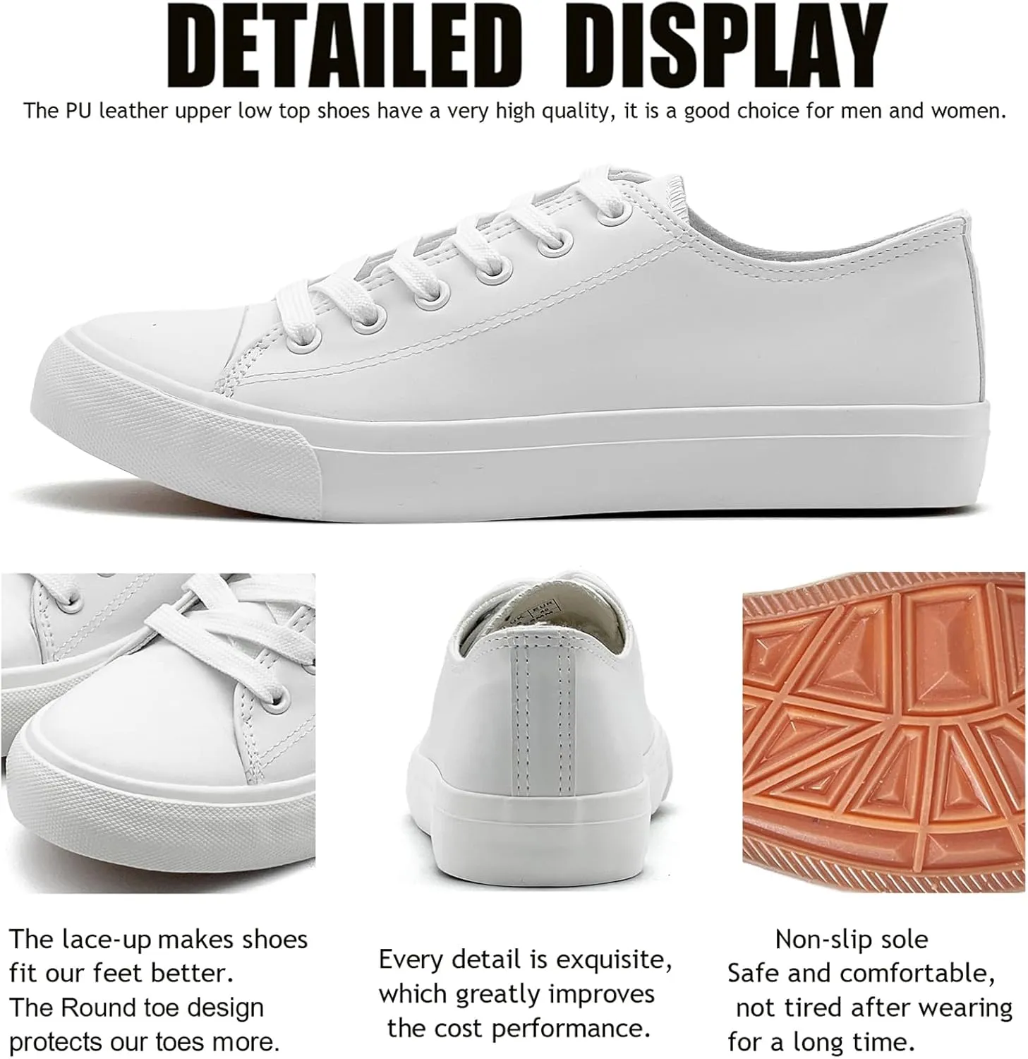 sharllen Women's Fashion PU Leather Sneakers Men's Classic Lace up Casual Walking Running Shoes Comfortable Black White Tennis Shoes