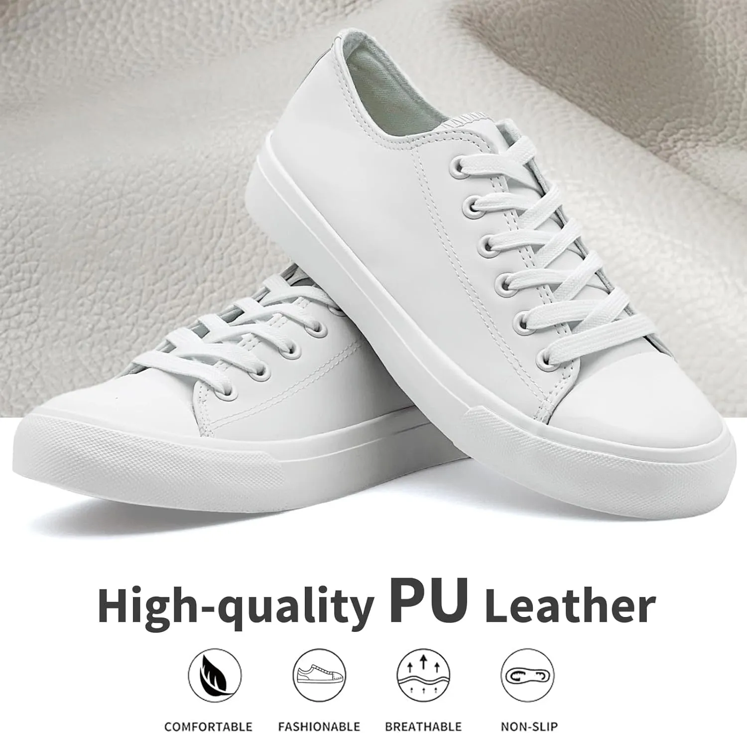 sharllen Women's Fashion PU Leather Sneakers Men's Classic Lace up Casual Walking Running Shoes Comfortable Black White Tennis Shoes