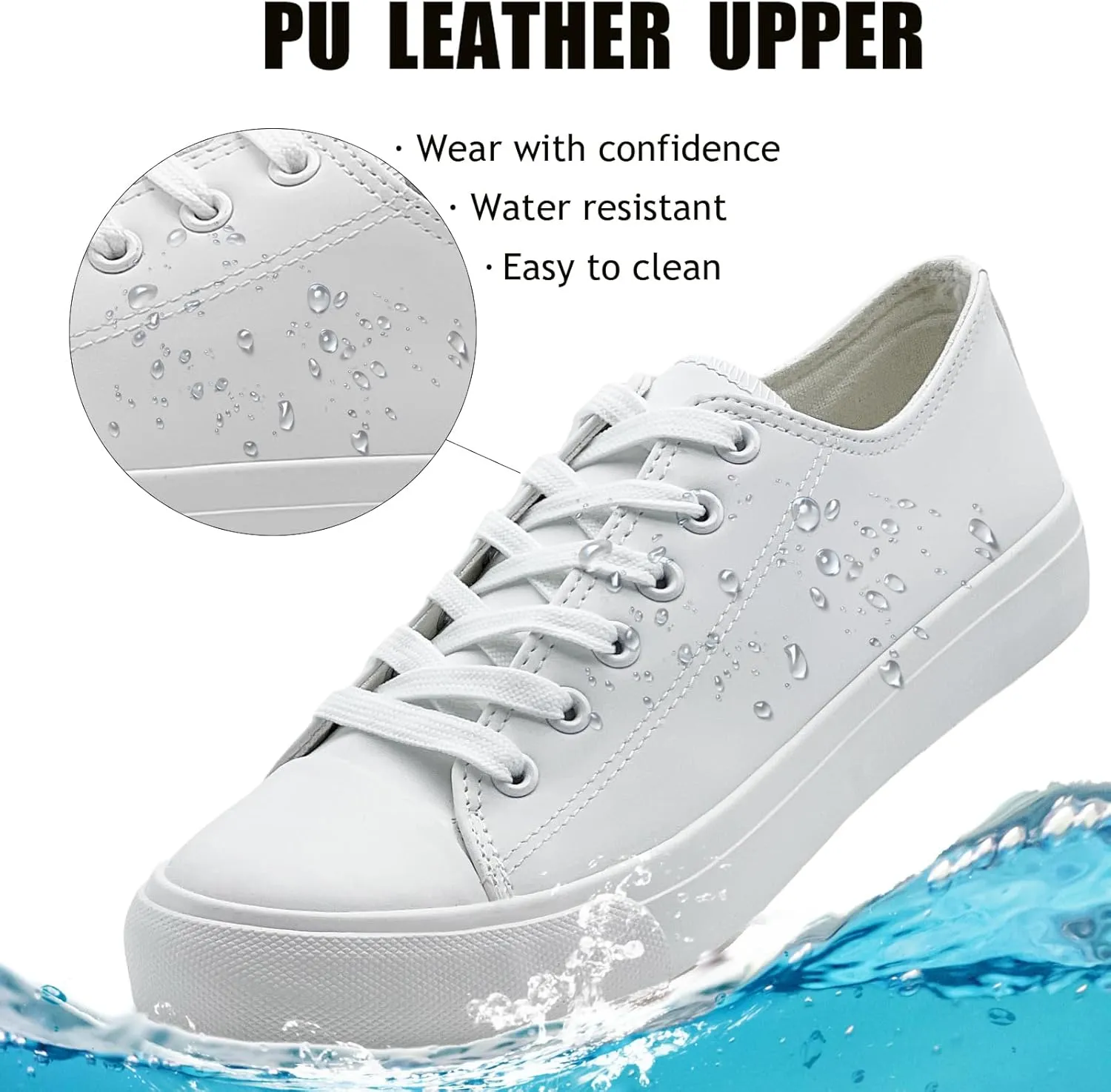 sharllen Women's Fashion PU Leather Sneakers Men's Classic Lace up Casual Walking Running Shoes Comfortable Black White Tennis Shoes