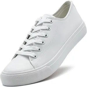 sharllen Women's Fashion PU Leather Sneakers Men's Classic Lace up Casual Walking Running Shoes Comfortable Black White Tennis Shoes