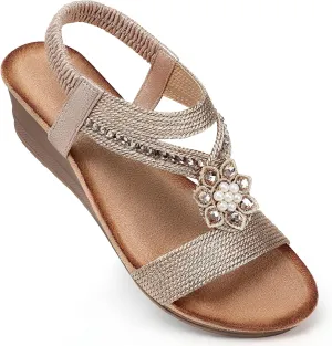 SHIBEVER Wedge Sandals for Women Dressy: Summer Low Wedges Comfortable Open Toe Sandals