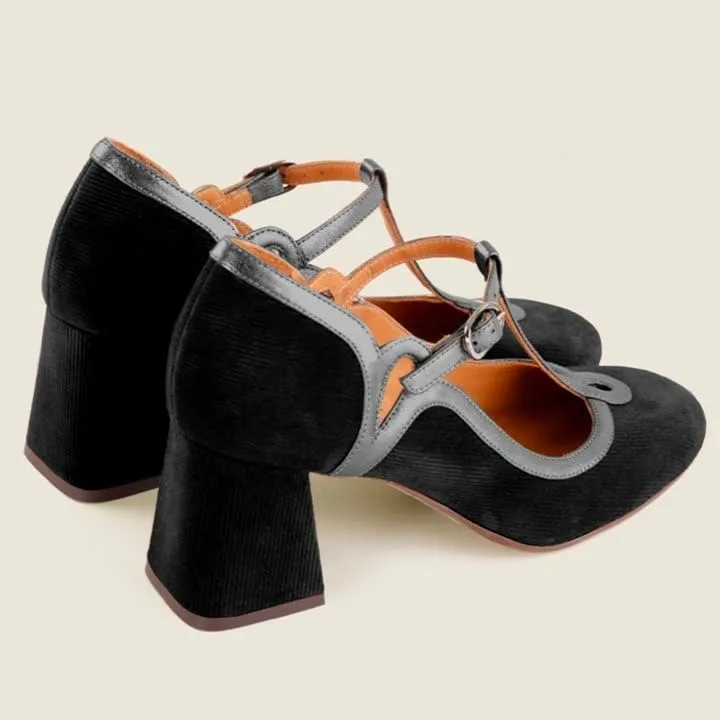 SHODENSE Women Chunky High Heel Mary Jane Shoes Ankle T-strap Round Toe Mary Jane Pumps Suede 3 inch Block Heel Dress Sandals Closed Toe Buckle Retro Wedding Party Office 4-11 M US