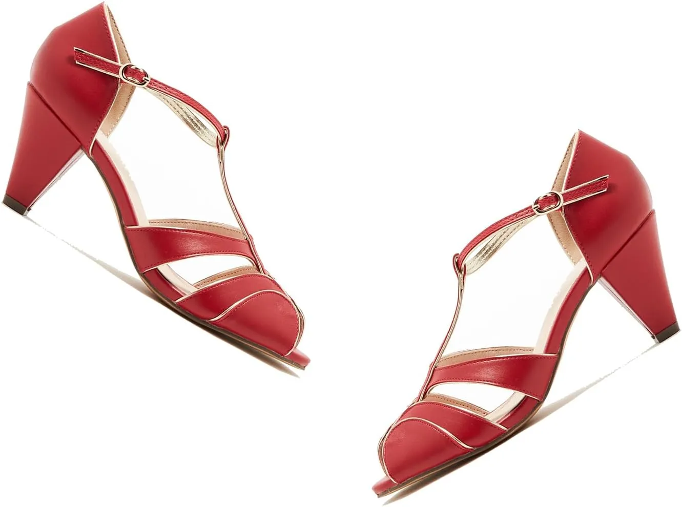 SHODENSE Women Round Open Toe Heeled Sandals Ankle T-Strap Kitten Heel Pumps Cut Out 2" Low Chunky Heel Sandal Shoes Dressy Strappy Buckle Mary Jane Heels Retro Elegant Wedding 4-11 M US