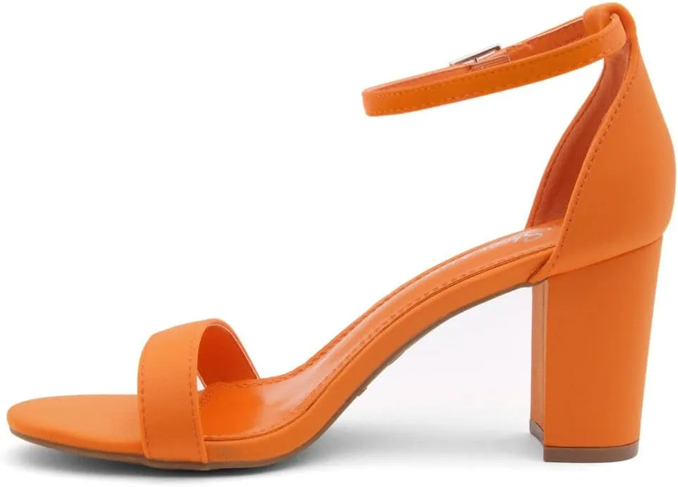 Shoe Land Madeline Women's Low Heels Open Toe Dress Heels with Ankle Strap-Chunky Heeled Sandals, Block Short Heels Pumps Shoes for Wedding Prom and Office