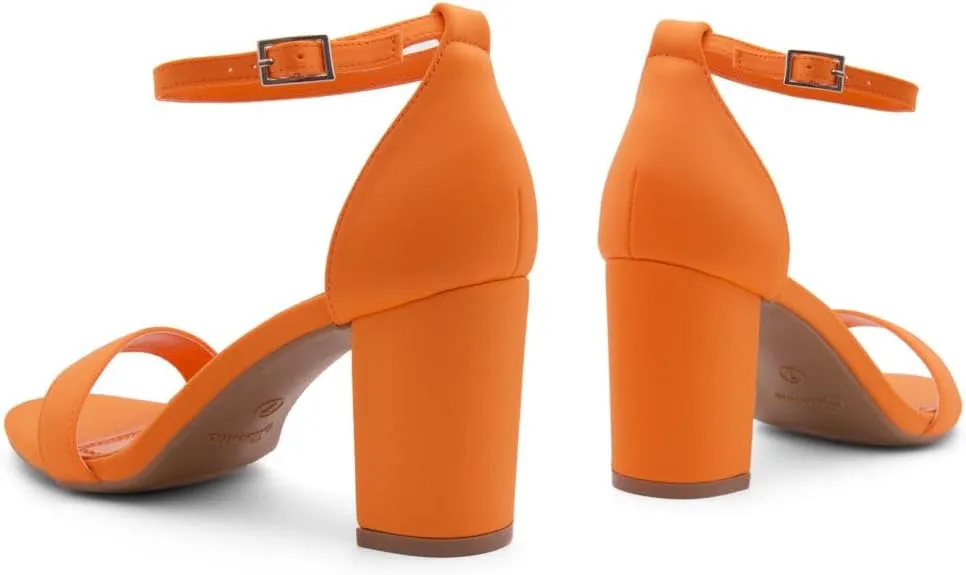 Shoe Land Madeline Women's Low Heels Open Toe Dress Heels with Ankle Strap-Chunky Heeled Sandals, Block Short Heels Pumps Shoes for Wedding Prom and Office