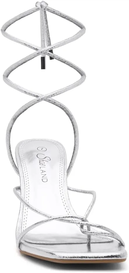 Shoe Land SL-Dafne Womens Strappy Heels Lace up Heeled Sandals Square Open Toe Tie Up Stiletto High Heel Shoes for Prom Party