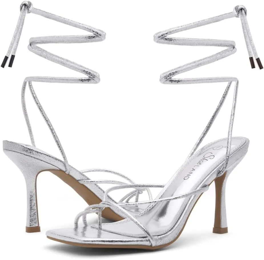Shoe Land SL-Dafne Womens Strappy Heels Lace up Heeled Sandals Square Open Toe Tie Up Stiletto High Heel Shoes for Prom Party