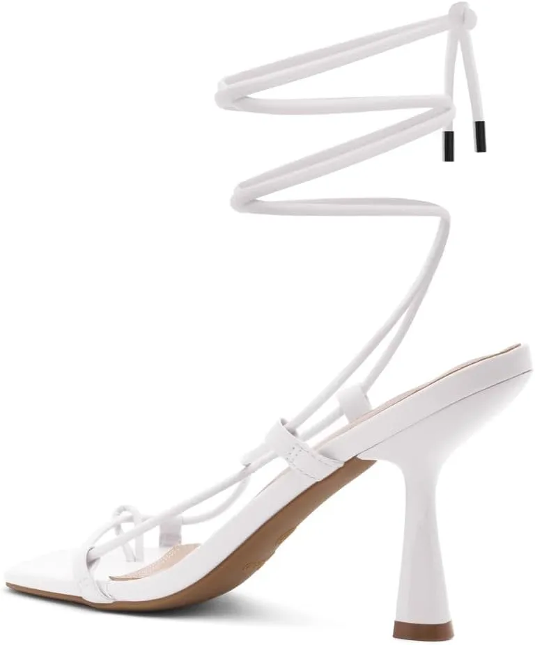 Shoe Land SL-Nadine Women's Lace-Up Heels, Square Open Toe Ankle-Wrapped Tie-Up Heeled Sandals, Dressy Stiletto Strappy Sandals for Prom, Party, and Wedding