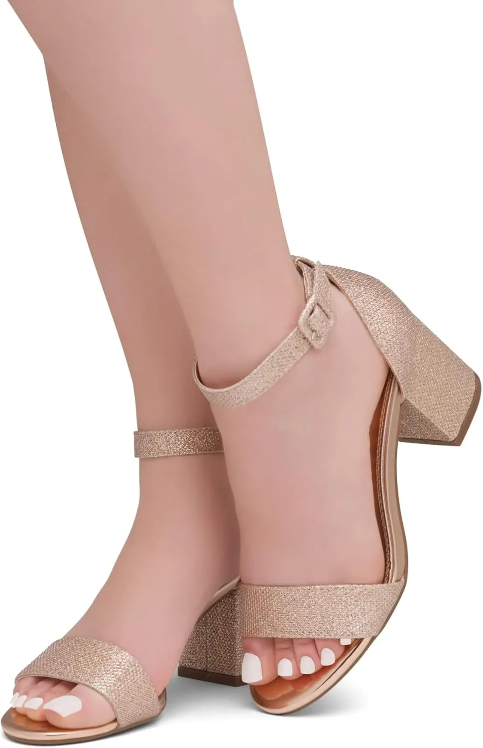 Shoe Land SL-Romina Womens Chunky Low Heels Open Toe Ankle Strap Block Heeled Sandals Prom Wedding Party Dress Shoes