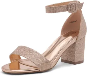 Shoe Land SL-Romina Womens Chunky Low Heels Open Toe Ankle Strap Block Heeled Sandals Prom Wedding Party Dress Shoes
