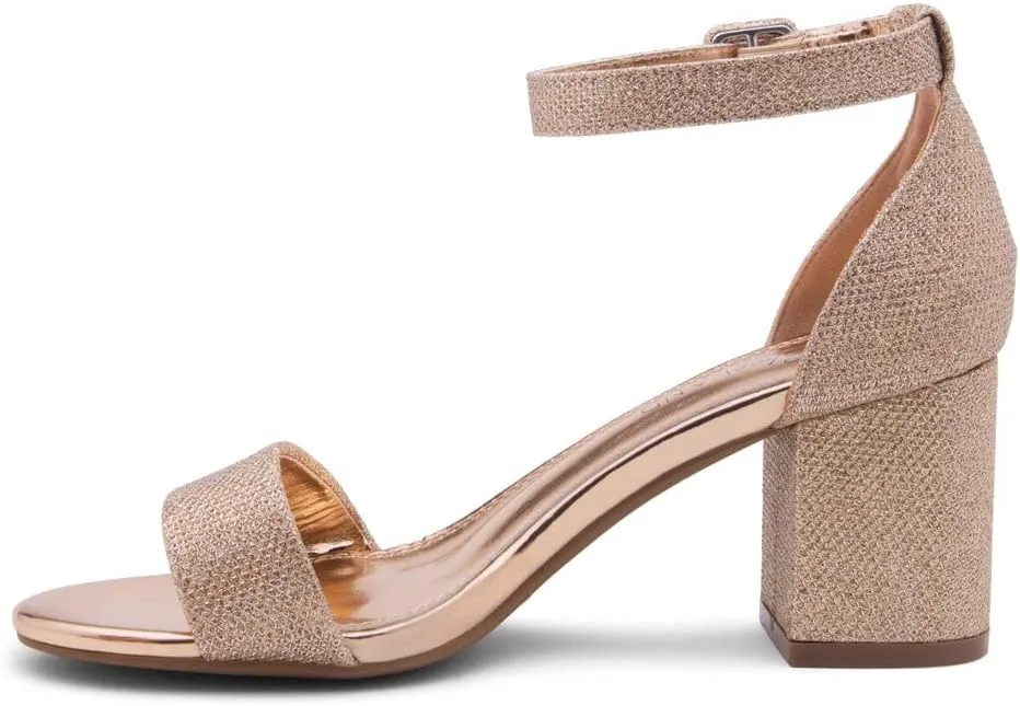 Shoe Land SL-Romina Womens Chunky Low Heels Open Toe Ankle Strap Block Heeled Sandals Prom Wedding Party Dress Shoes