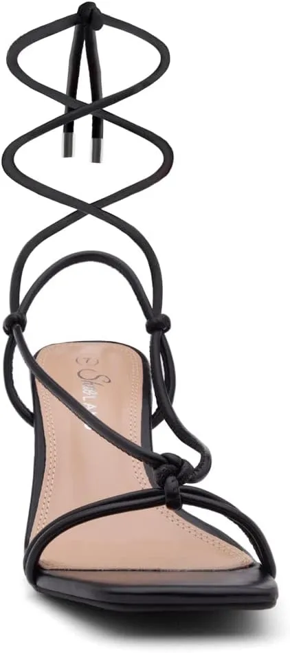 Shoe Land SL-Sweets Women's Lace-Up Chunky Low Heels, Strappy Ankle Wrap Tie-Up Block Short Heels – Semi-Casual Heeled Sandals for Prom Wedding and Party