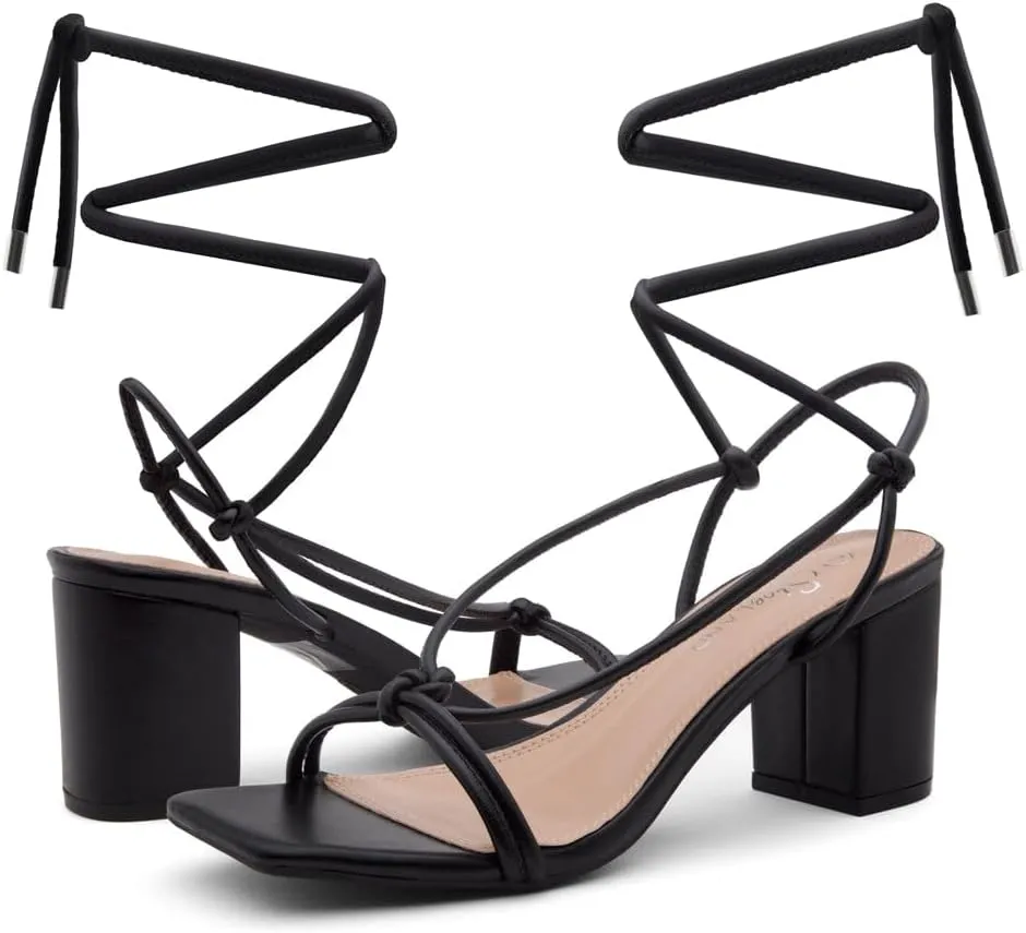 Shoe Land SL-Sweets Women's Lace-Up Chunky Low Heels, Strappy Ankle Wrap Tie-Up Block Short Heels – Semi-Casual Heeled Sandals for Prom Wedding and Party