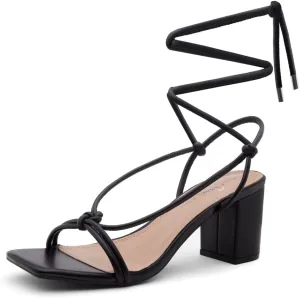 Shoe Land SL-Sweets Women's Lace-Up Chunky Low Heels, Strappy Ankle Wrap Tie-Up Block Short Heels – Semi-Casual Heeled Sandals for Prom Wedding and Party
